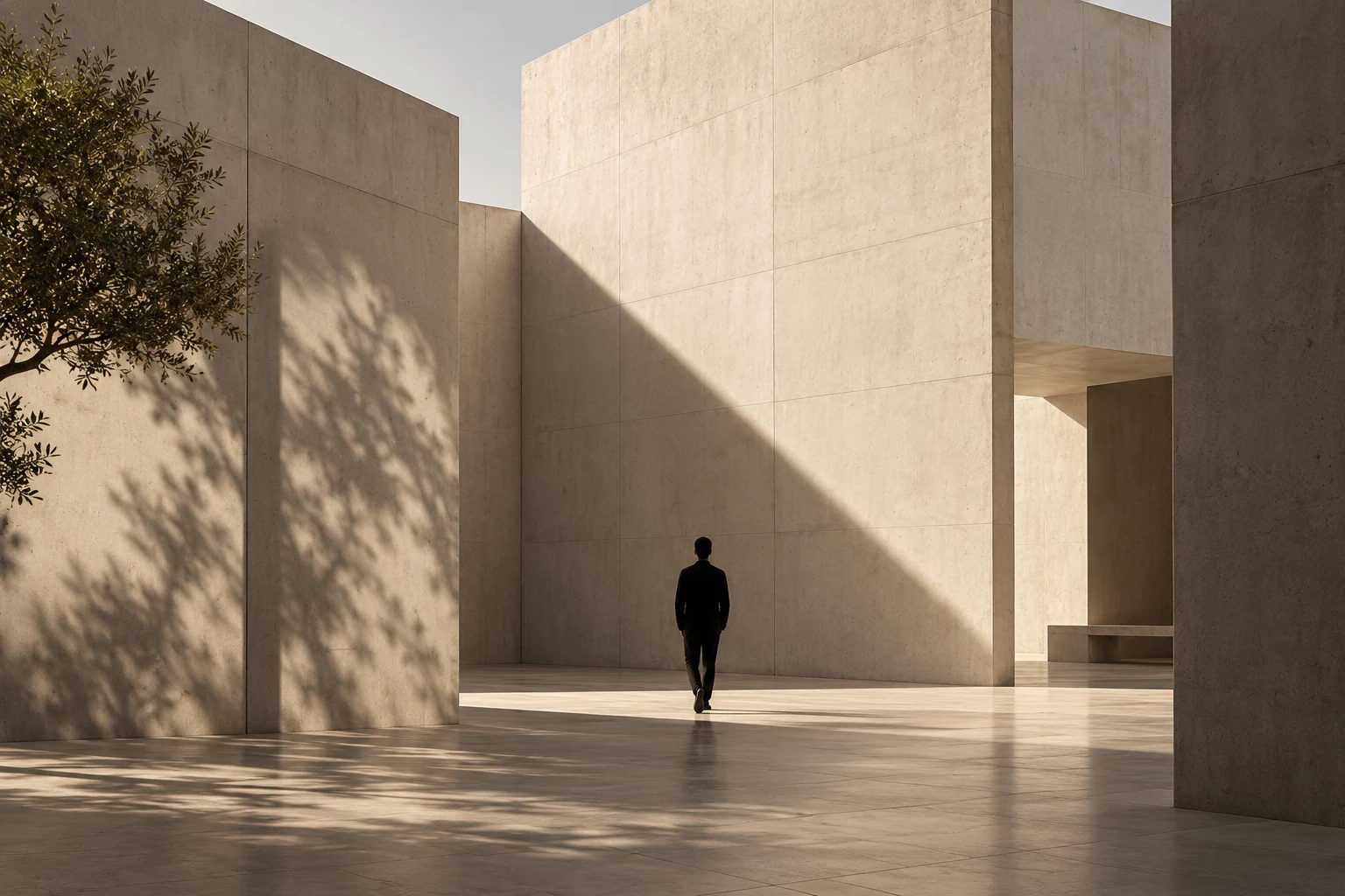 Sculptural concrete gallery courtyard